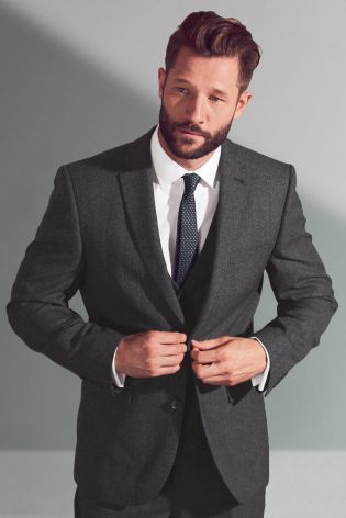 Charcoal Textured Tailored Fit Suit: Jacket